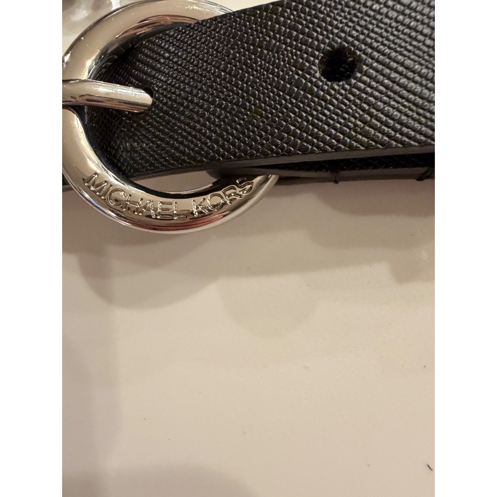 Michael Kors Black Saffiano Leather Silver Chain Skinny Belt Round Buckle Sz L - Picture 7 of 9